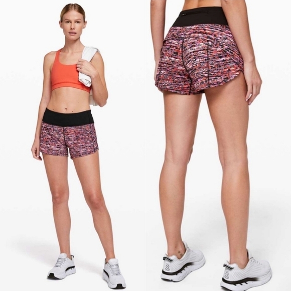 Lululemon Speed Up Short 2.5” Flash Pleat Orange Multi/Black Size 2 Tall - Picture 1 of 16